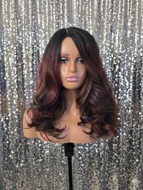 Oil Slick Burgundy Synthetic Wavy Wig